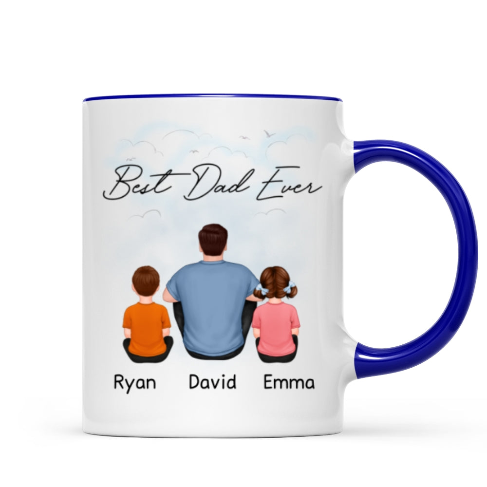 Back View Dad And Kids Dogs Cats Sitting Father‘s Day Gift For Dad Personalized Mug
