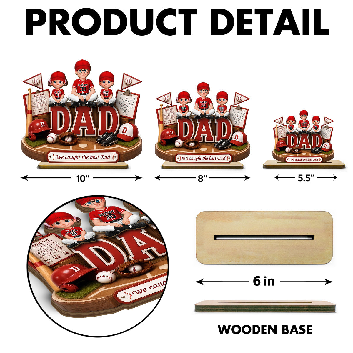 Baseball Dad Kids We Caught The Best Dad - Personalized 2-Layered Wooden Plaque - Gift For Dad, Husband