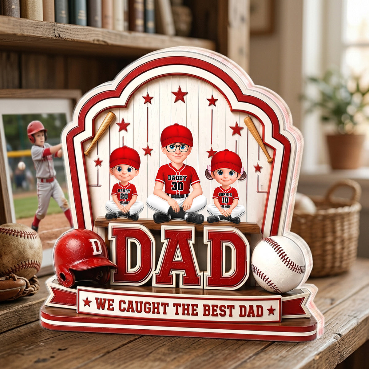 Baseball Best Dad & Kids - Personalized Acrylic Block Plaque - Gift For Dad, Husband