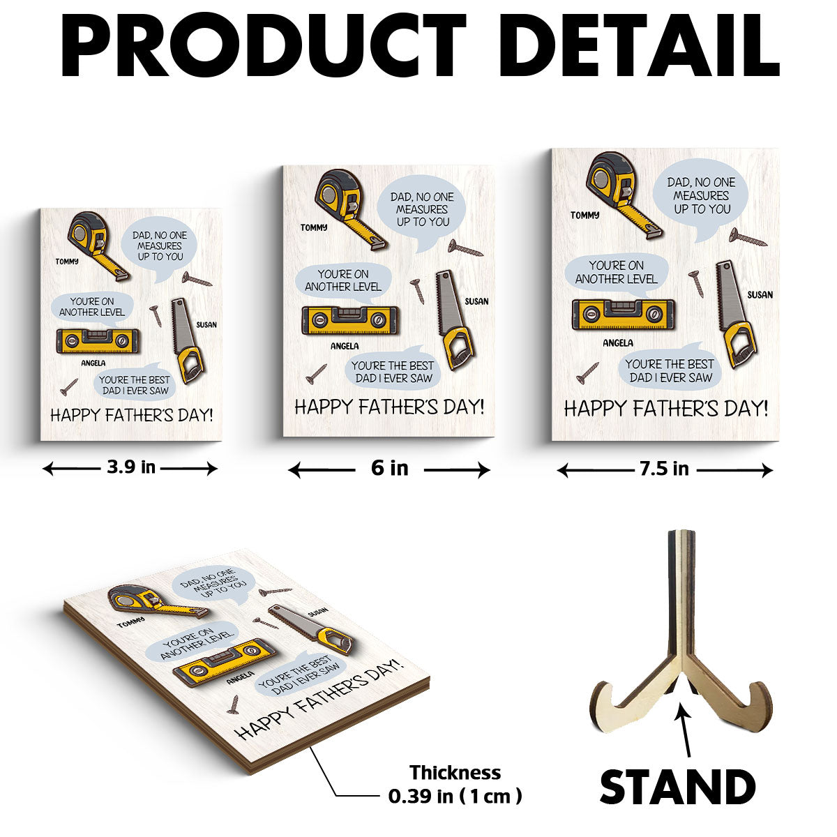 Dad No One Measure Up To You Personalized 2-Layered Wooden Plaque, Gift for Dad