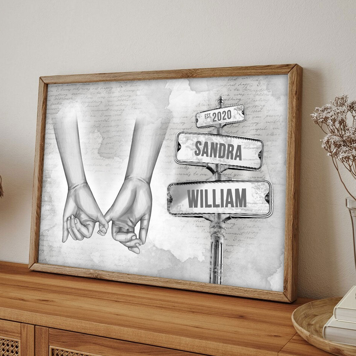 Personalized Vintage Couple Hands Pinky Promise Post Sign Poster, Gift Anniversary Gift for Couples