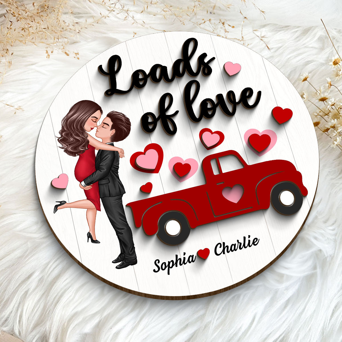 Couple Hugging Kissing Truck Loads Of Love Gift Personalized 2-layer Wooden Plaque
