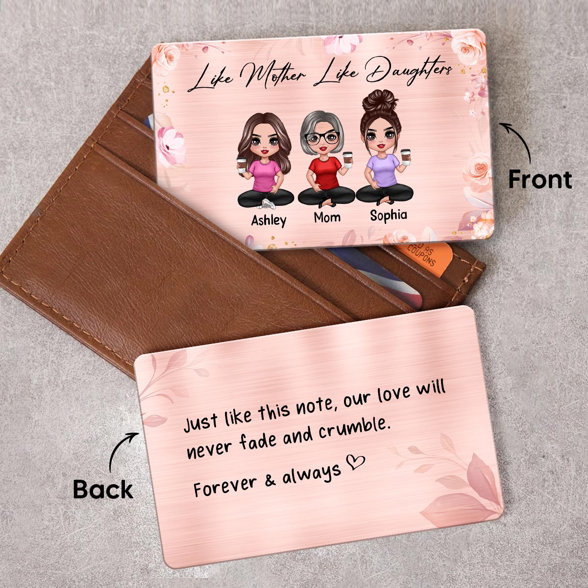 Like Mother Like Daughters We Love You Doll Women Sitting Personalized Metal Wallet Card