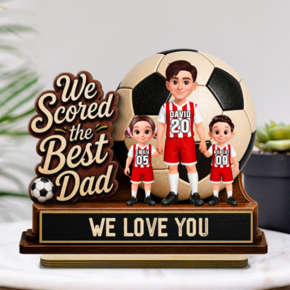 We Scored The Best Dad 2D Flat - Personalized 2-Layered Wooden Plaque - Gift For Soccer Dad, UK Football Dad