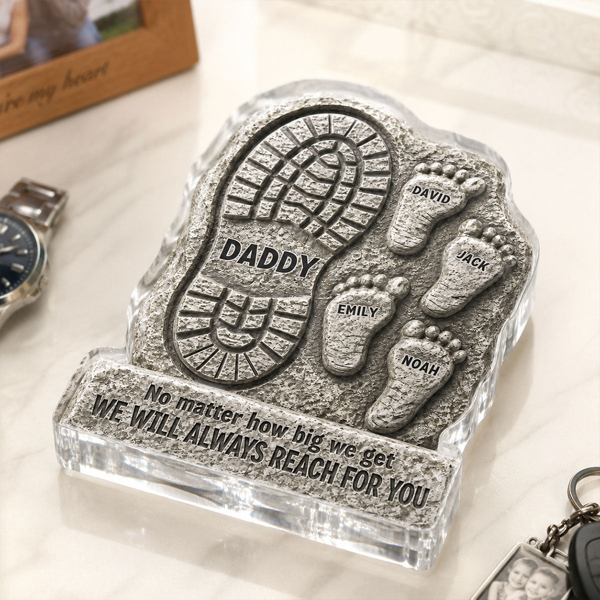 No Matter How Big We Get Always Reach For You Dad - Personalized Acrylic Block Plaque - Heartfelt Gift For Dad, Husband