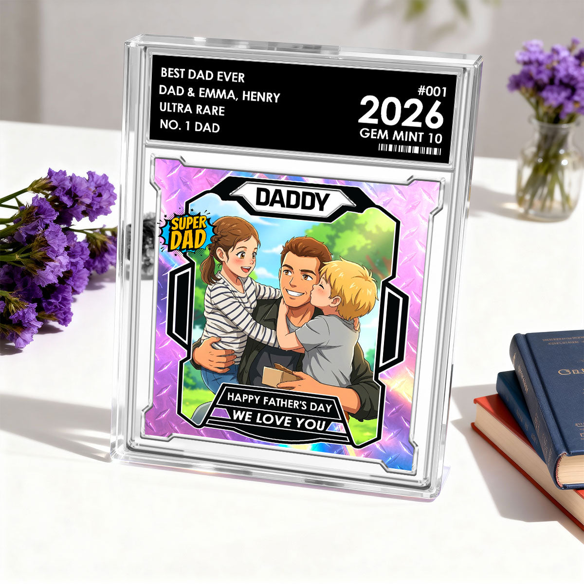 Dad Of The Year Trading Card Cartoon Style - Personalized Acrylic Block Plaque - Gift For Dad, Husband
