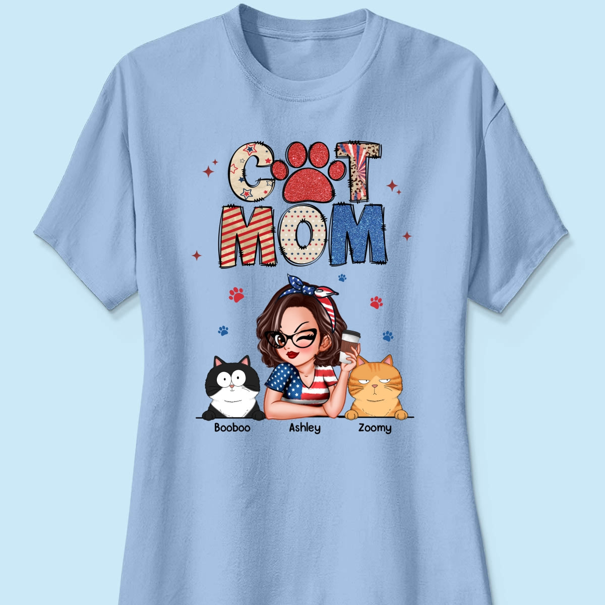 Cat Mom Sparkly Pattern Personalized Shirt, Gift For Cat Mom