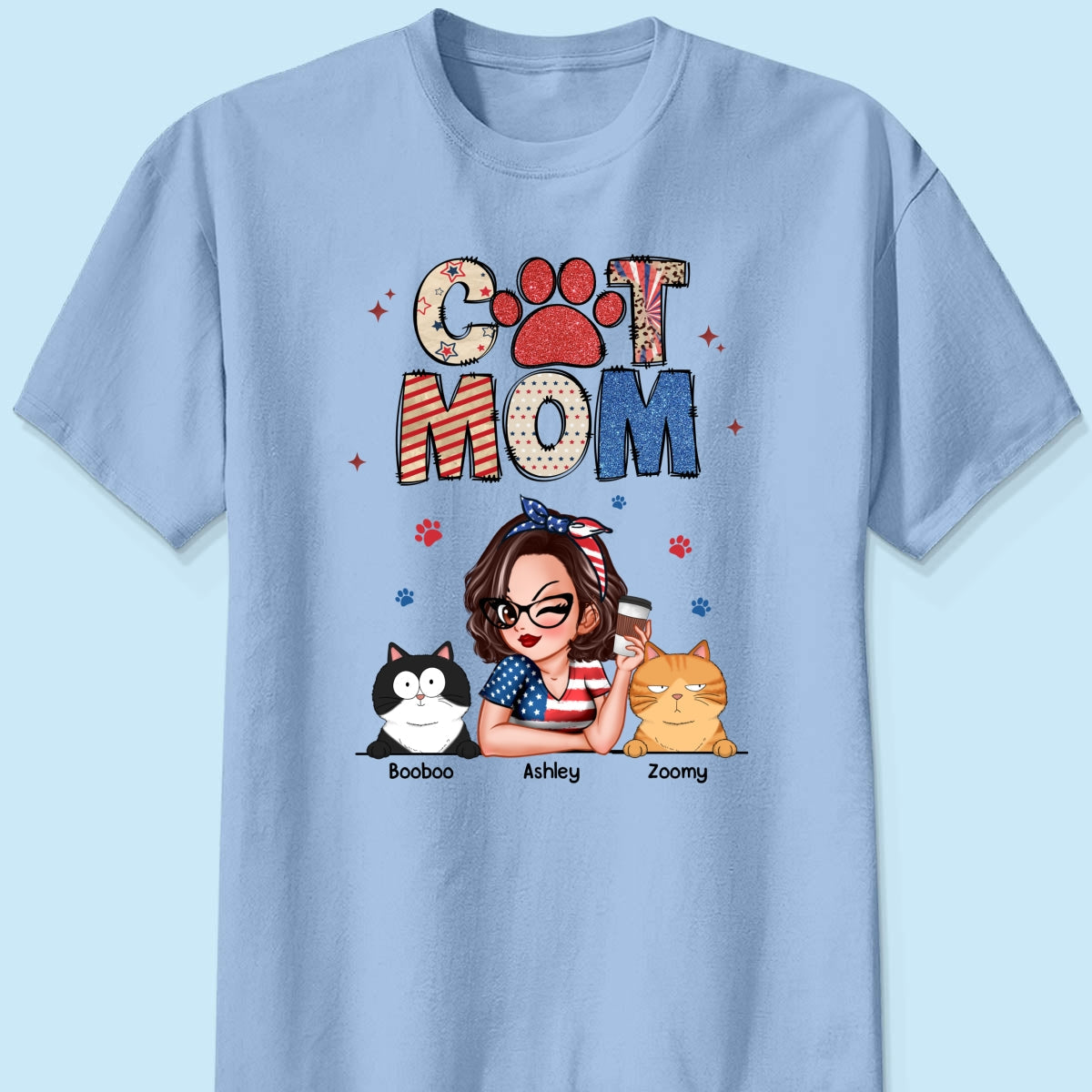 Cat Mom Sparkly Pattern Personalized Shirt, Gift For Cat Mom