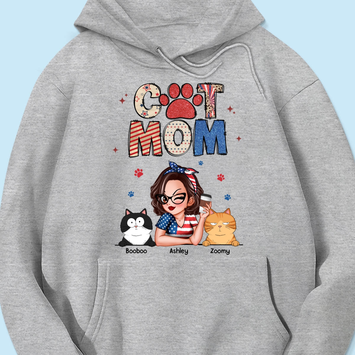 Cat Mom Sparkly Pattern Personalized Shirt, Gift For Cat Mom