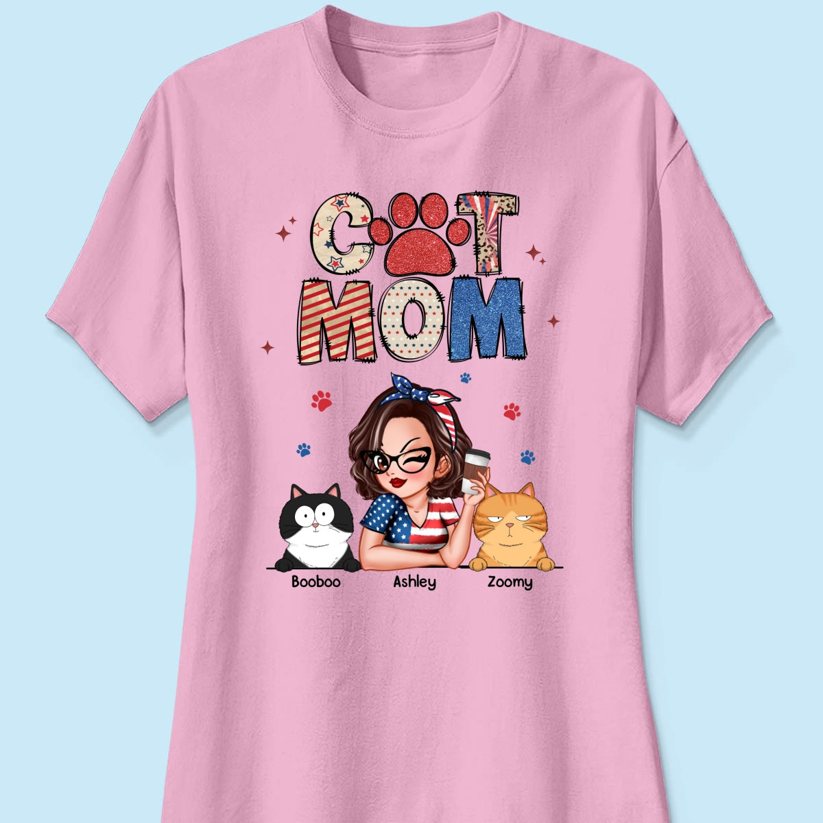 Cat Mom Sparkly Pattern Personalized Shirt, Gift For Cat Mom