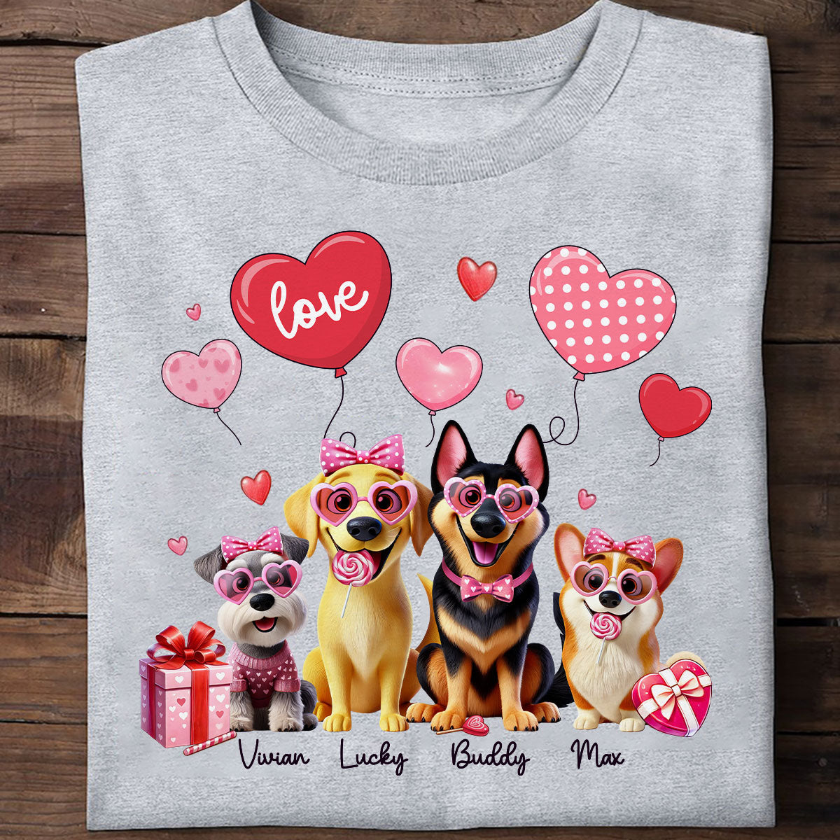 Personalized Heart Balloon Shirt For Dog Mom, 3D Cute Dogs