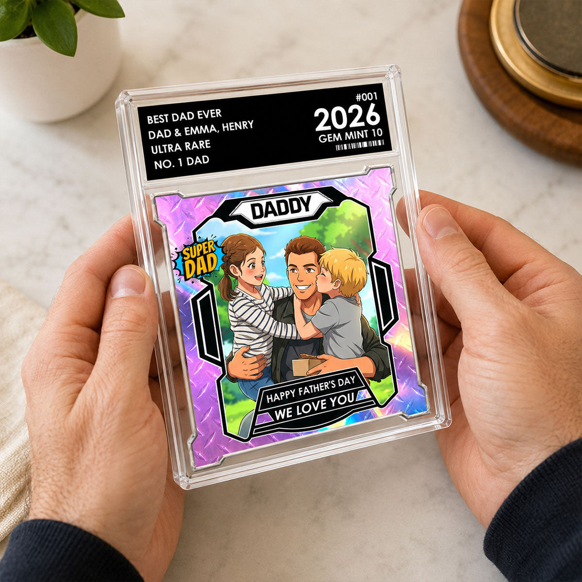 Dad Of The Year Trading Card Cartoon Style - Personalized Acrylic Block Plaque - Gift For Dad, Husband