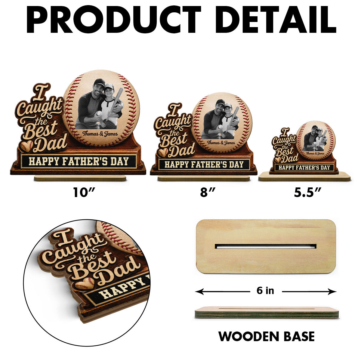 We Caught The Best Dad Custom Photo 2D Flat Printed - Personalized 2-Layered Wooden Plaque - Happy For Baseball Dad