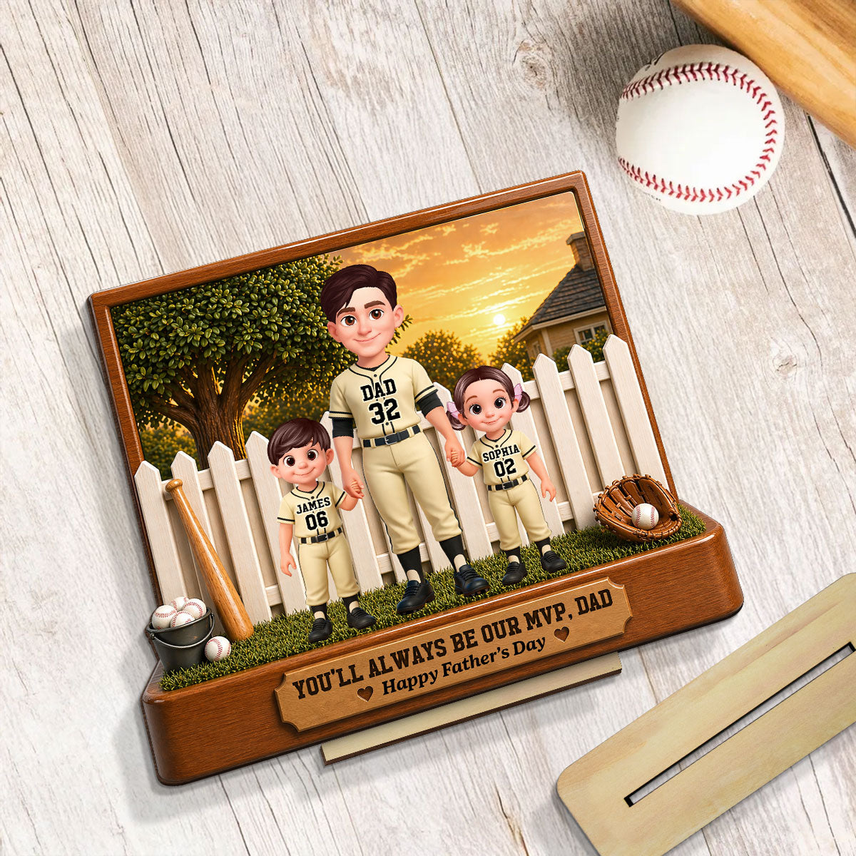 Baseball Dad And Kids Backyard We Caught The Best Dad - Personalized 2-Layered Wooden Plaque - Gift For Dad