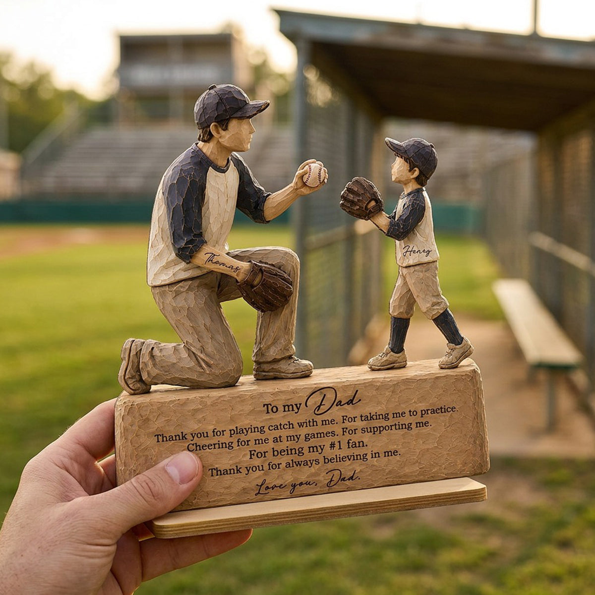 To My Baseball Dad Thanks for Playing Catch with Me - Personalized 2-Layered Wooden Plaque - Gift for Dad from Son