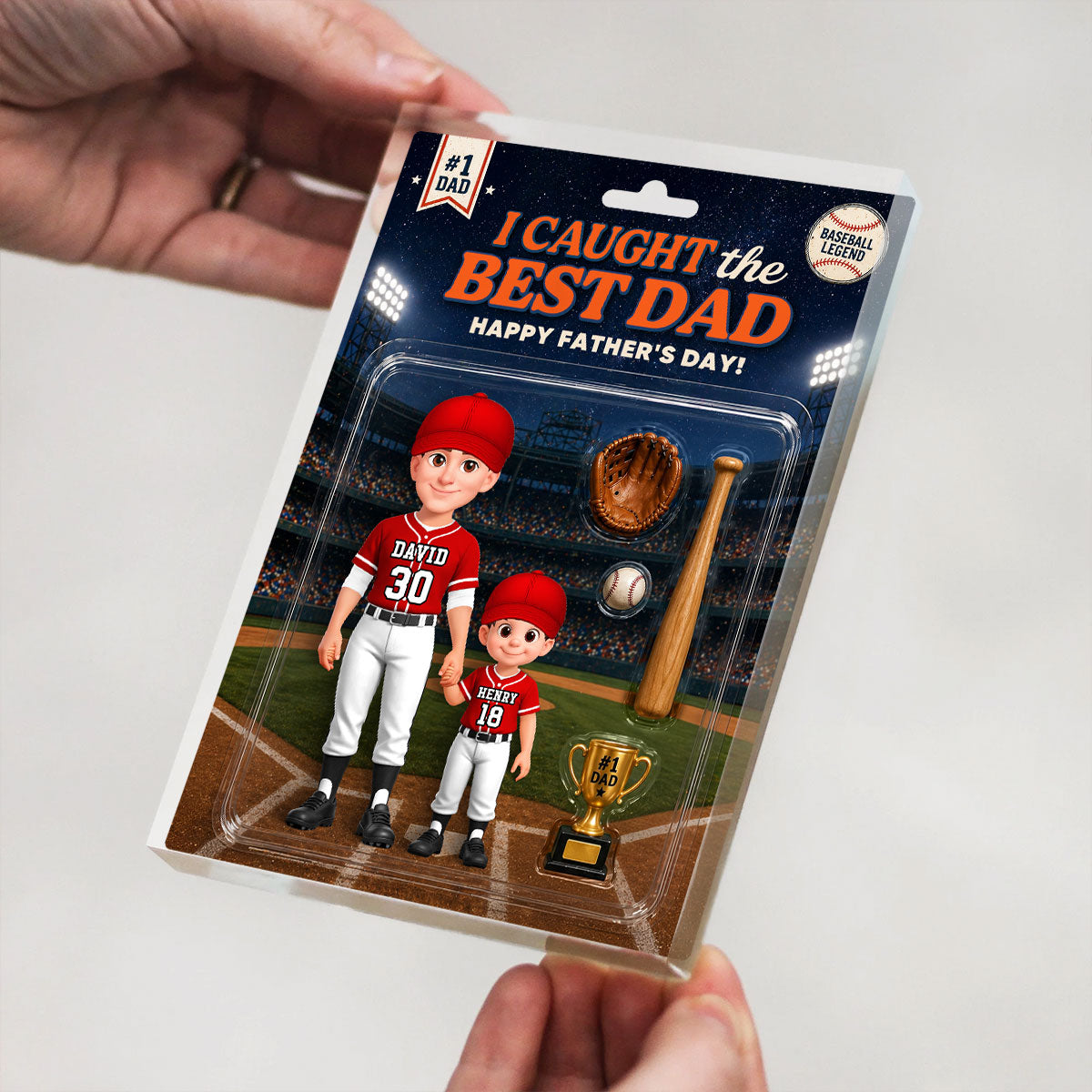 Retro Friday Night Light Baseball We Caught The Best Dad - Personalized Acrylic Block Plaque - Gift For Baseball Dad