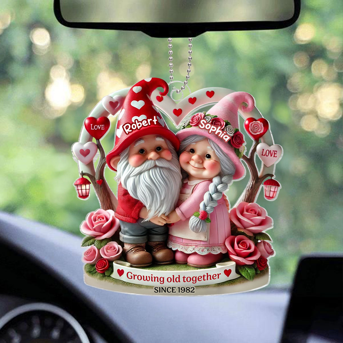 Gnome 3D Effect Old Couple Gift for him, Gift for her, Personalized Acrylic Car Hanger