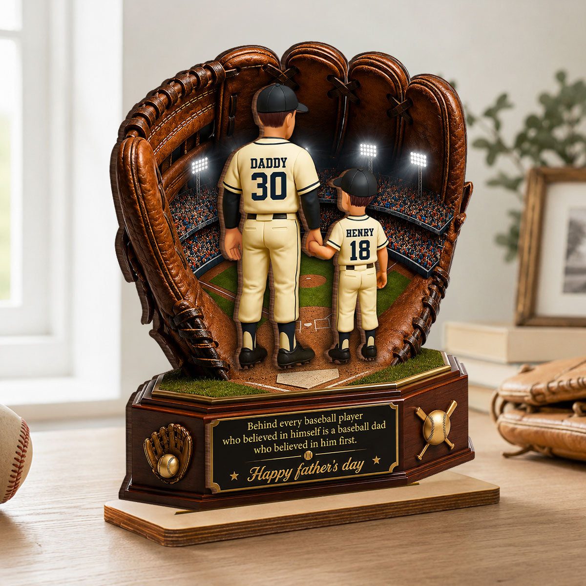 Behind Every Baseball Softball Player is a Dad - Personalized 2-Layered Wooden Plaque - Gift for Dad, Husband