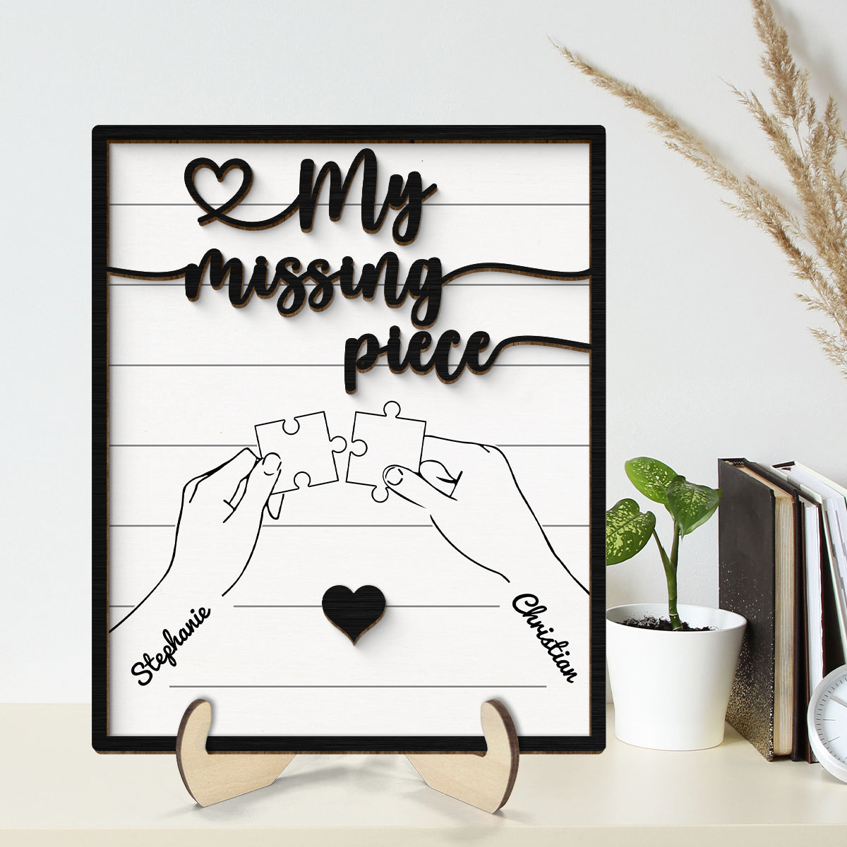 Couple Hands Holding Puzzle Personalized 2-Layer Wooden Plaque, Gift For Him, Gift For Her