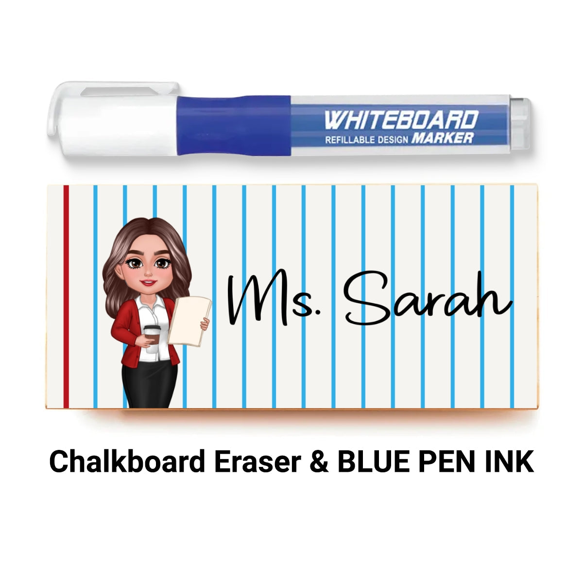 Doll Teacher Notebook Pattern Personalized Chalkboard/Whiteboard Eraser with Marker, Teacher Appreciation Gift, Back To School Gift