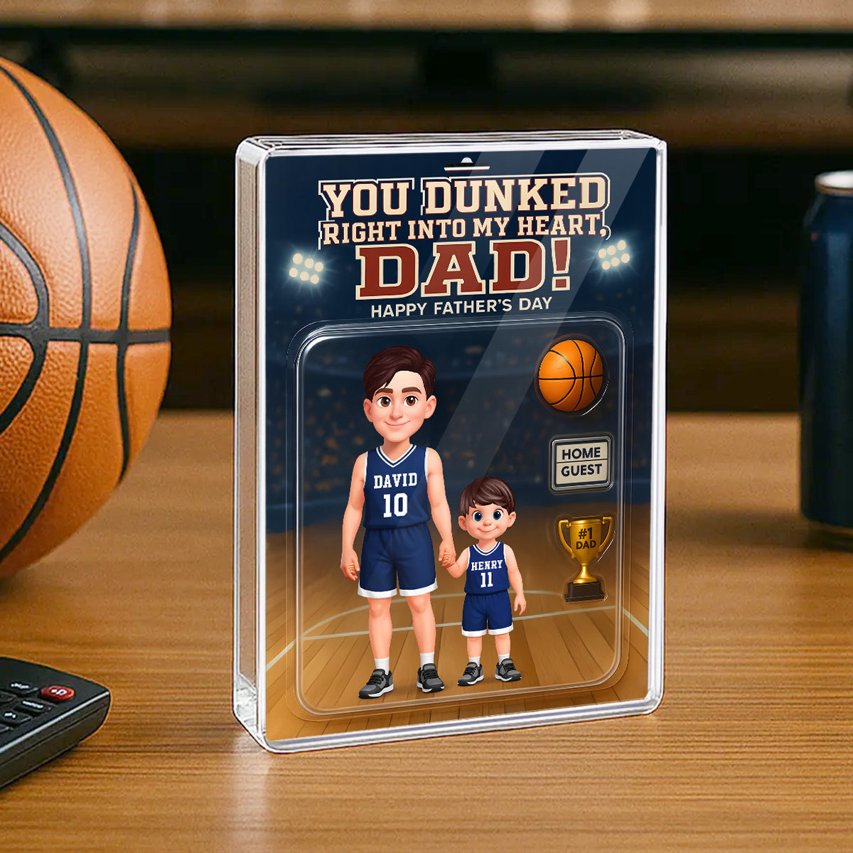 Basketball Dad You Dunked Right Into My Heart - Personalized Acrylic Block Plaque - Gift For Basketball Dad, Husband