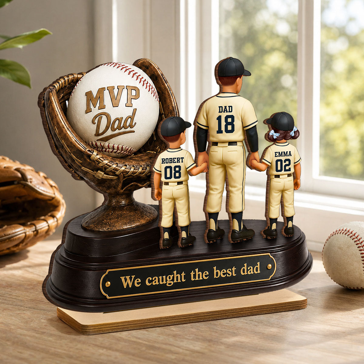 We Caught the Best Dad Baseball Trophy - Personalized 2-Layered Wooden Plaque - Gift for Dad, Husband