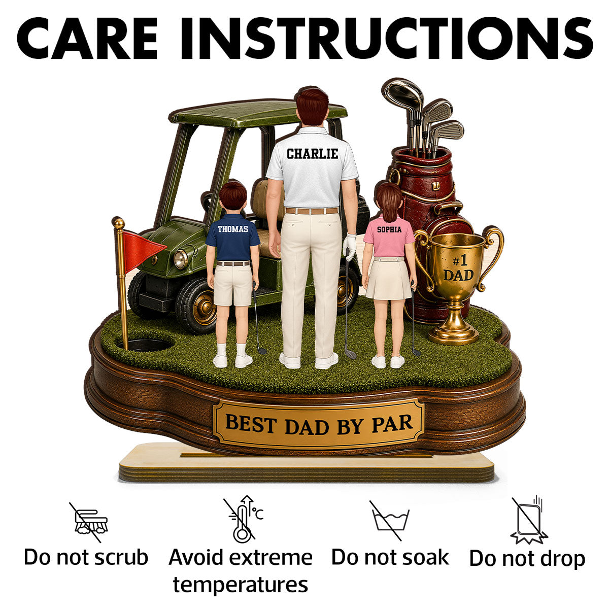 Best Dad By Par Golf Dad & Kids - Personalized 2-Layered Wooden Plaque - Gift For Dad, Husband