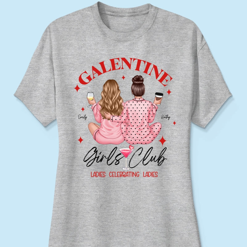 Galentine Girls Club Pajamas Girls Back View Personalized Shirt, Shirt, Social Club, Besties Gift
