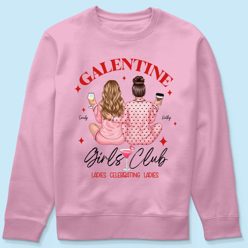 Galentine Girls Club Pajamas Girls Back View Personalized Shirt, Shirt, Social Club, Besties Gift