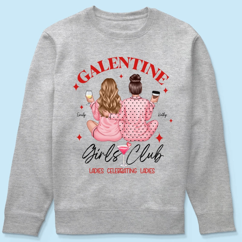 Galentine Girls Club Pajamas Girls Back View Personalized Shirt, Shirt, Social Club, Besties Gift