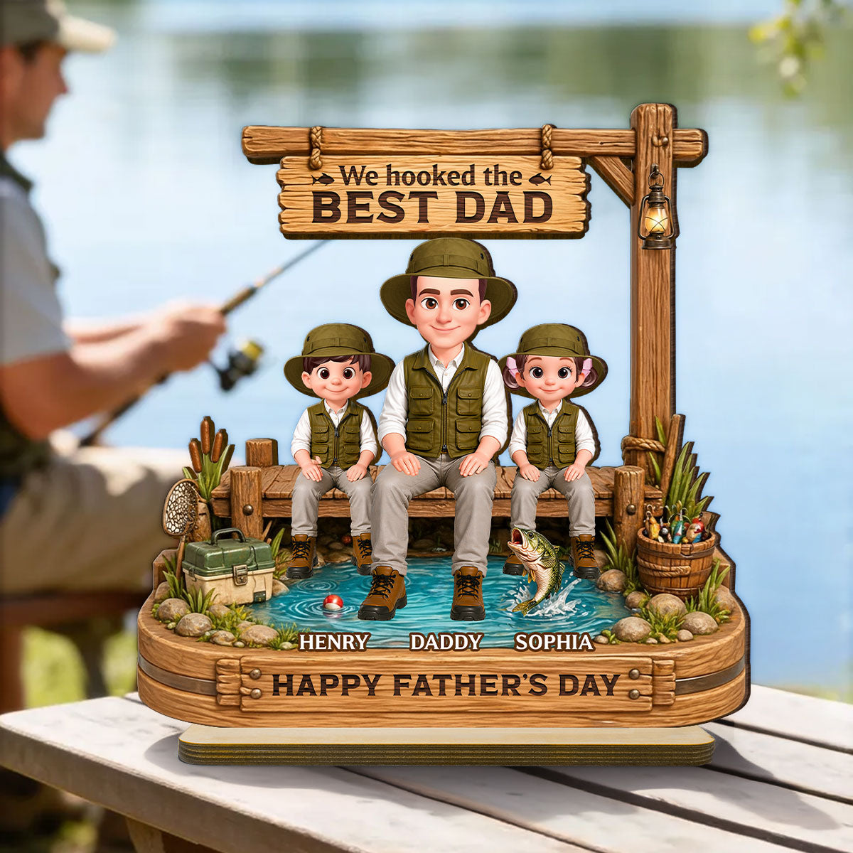We Hooked The Best Dad Fishing - Personalized 2-Layered Wooden Plaque - Gift For Fishing Dad, Fishing Lovers