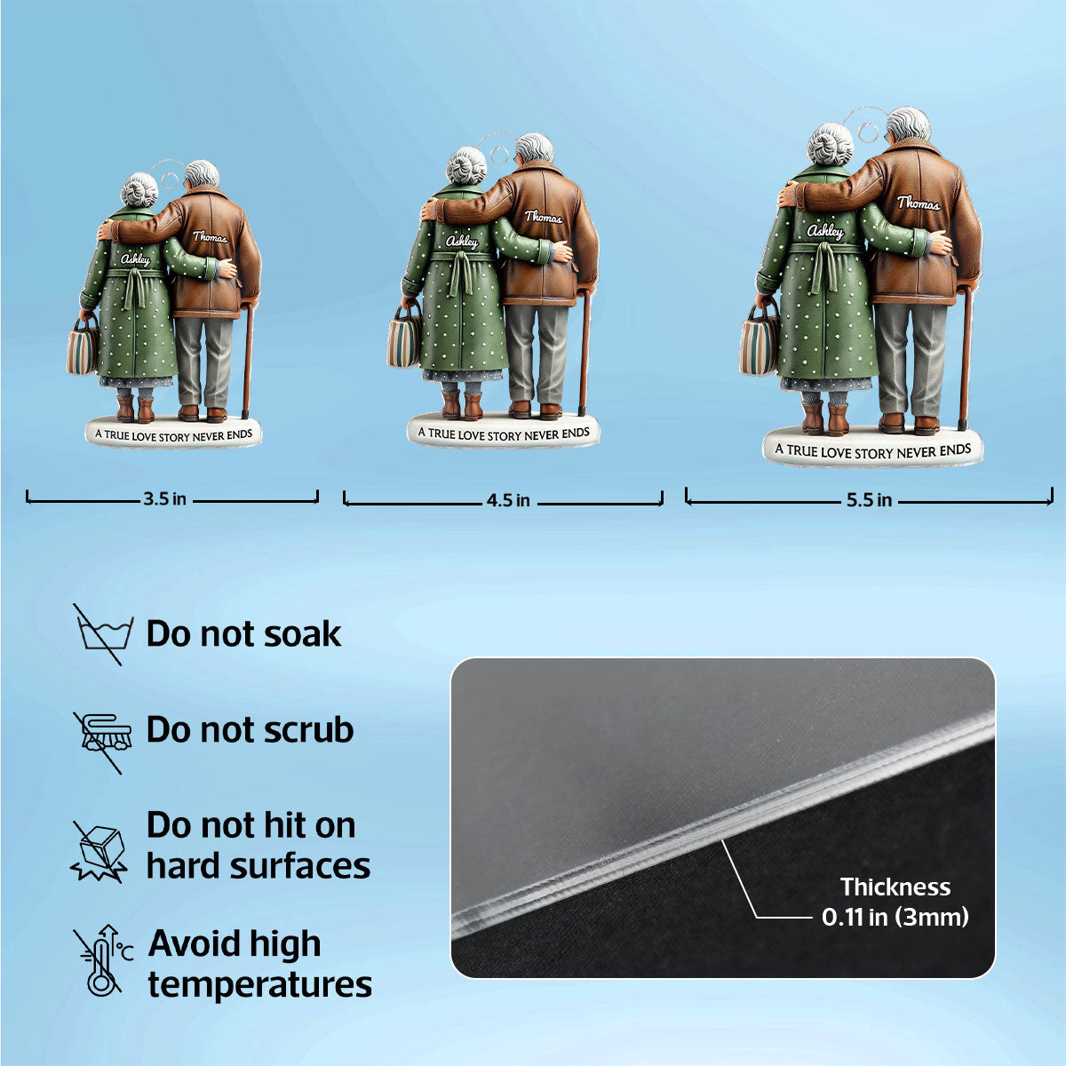 3D Effect Old Couple Embracing Personalized Acrylic Ornament, Heartfelt Keepsake, Gift For Couple, For Him, For Her, Husband, Wife