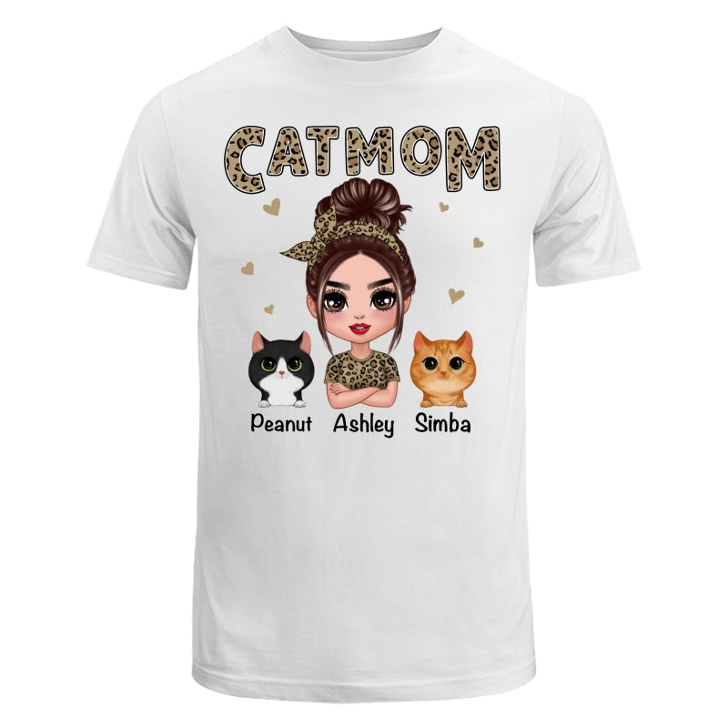 Leopard Shirt Doll Cat Mom With Peeking Watercolor Cute Cats Personalized Shirt