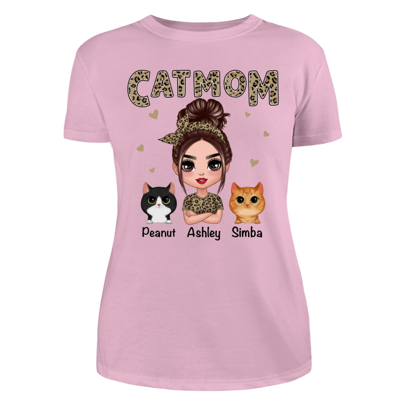 Leopard Shirt Doll Cat Mom With Peeking Watercolor Cute Cats Personalized Shirt