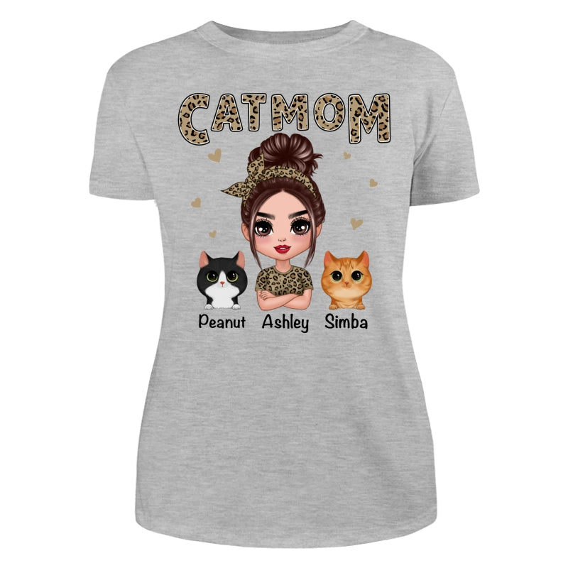 Leopard Shirt Doll Cat Mom With Peeking Watercolor Cute Cats Personalized Shirt