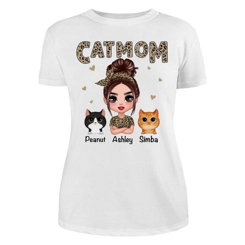 Leopard Shirt Doll Cat Mom With Peeking Watercolor Cute Cats Personalized Shirt