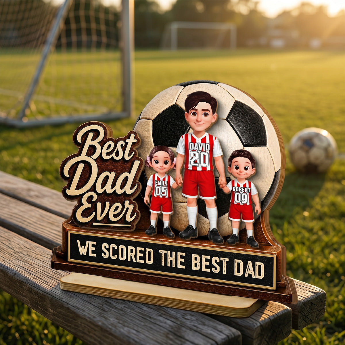 We Scored The Best Dad Soccer Dad & Kids - Personalized 2-Layered Wooden Plaque - Gift For Soccer Dad, UK Football Dad