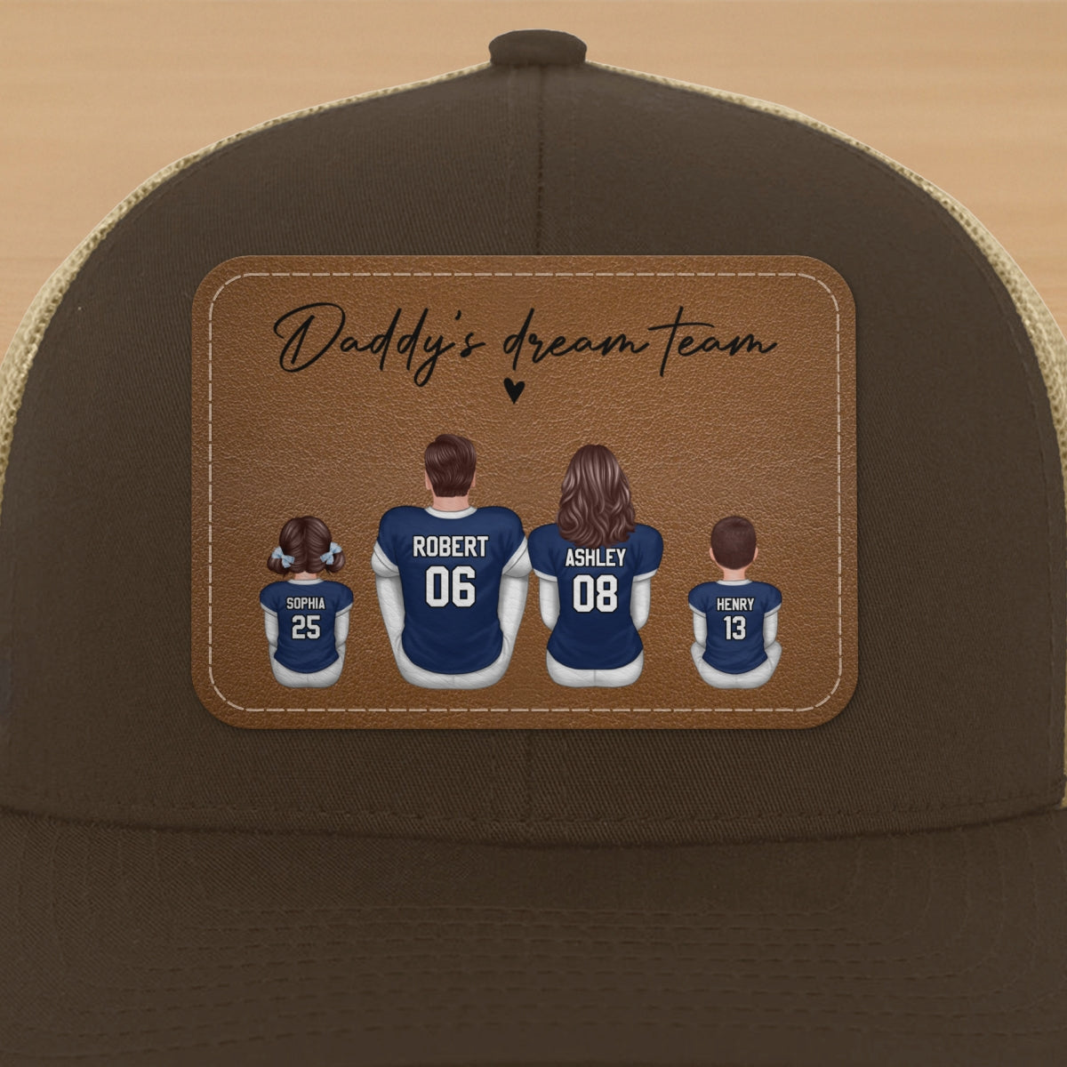 Football Daddy's Dream Team Personalized Leather Patch Hat, Gift For Dad