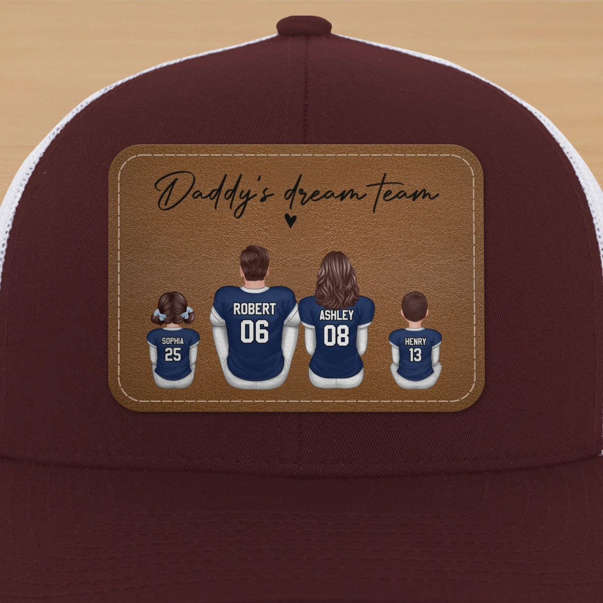 Football Daddy's Dream Team Personalized Leather Patch Hat, Gift For Dad