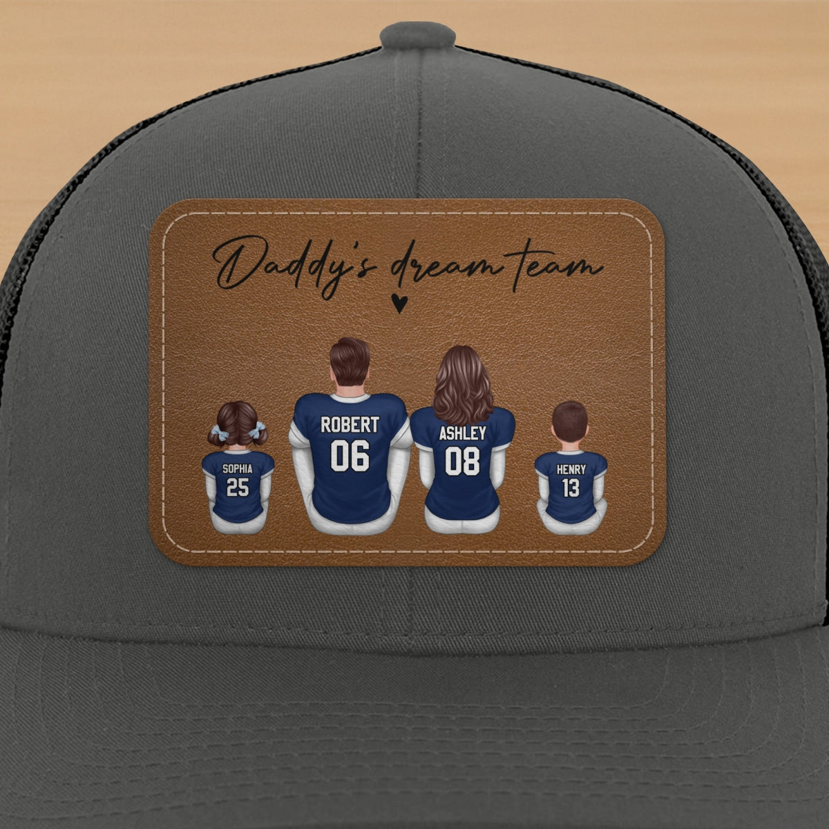 Football Daddy's Dream Team Personalized Leather Patch Hat, Gift For Dad
