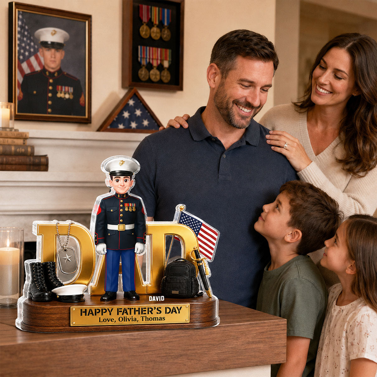 Proud American Marine Dad You Are Our Hero 2D Flat - Personalized Acrylic Block Plaque - Gift For Dad