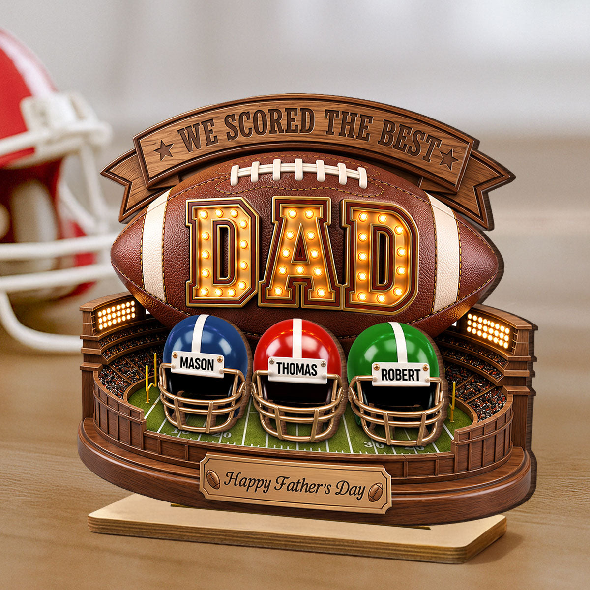 American Football Best Dad - Personalized 2-Layered Wooden Plaque - Gift For Dad, Husband
