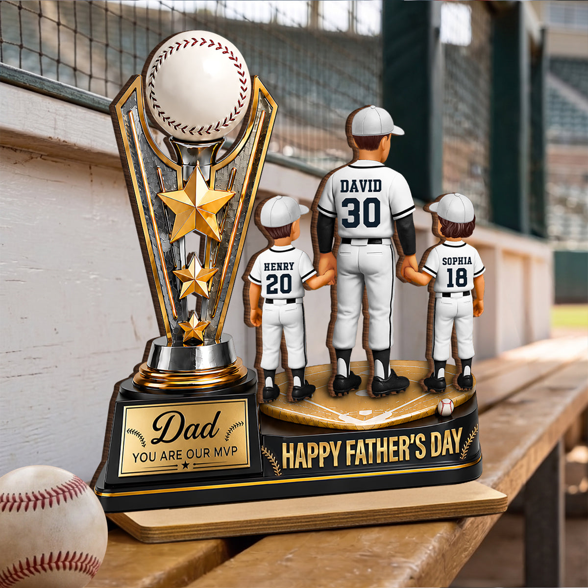 Baseball MVP Dad Trophy - Personalized 2-Layered Wooden Plaque - Gift for Dad, Husband