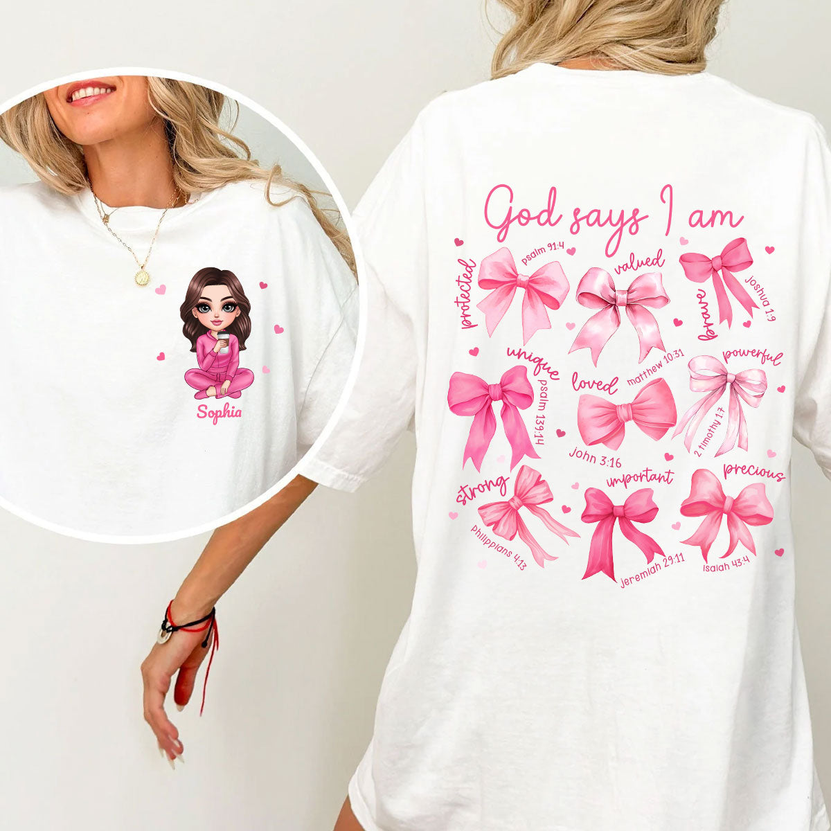 God Says I Am You Are Coquette Bow Personalized Double Sided Sweatshirt, Birthday Gift For Her, For Bestie