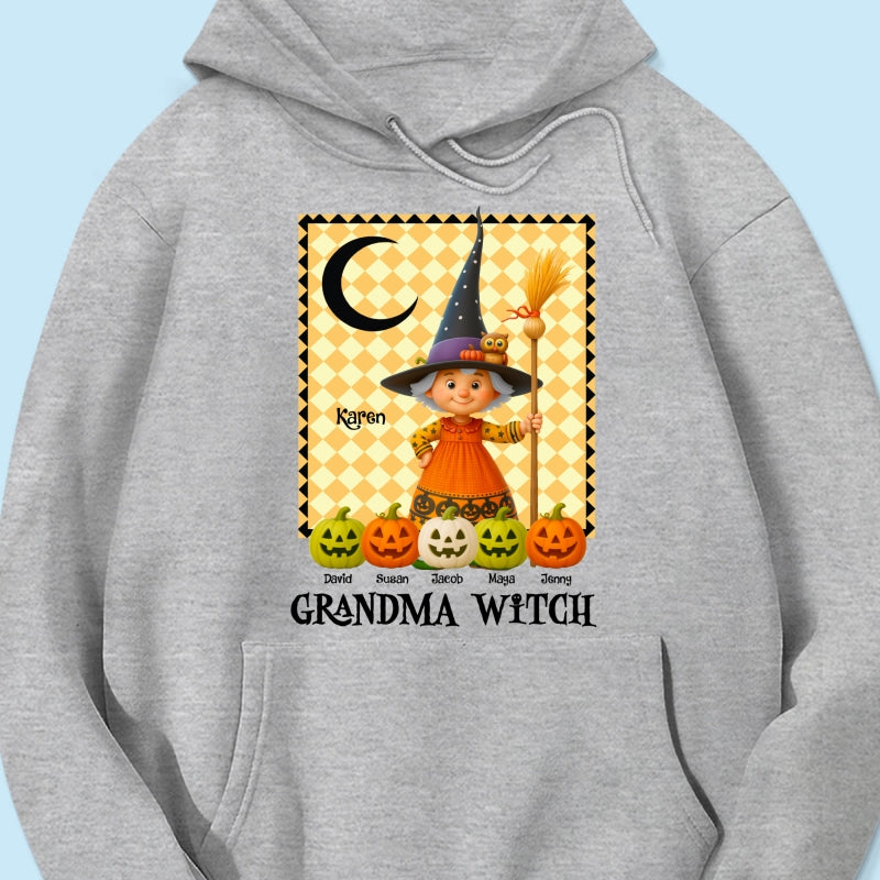 Grandma Witch Pumpkin Personalized Sweatshirt, Halloween Cozy Fall Sweatshirt for Grandma