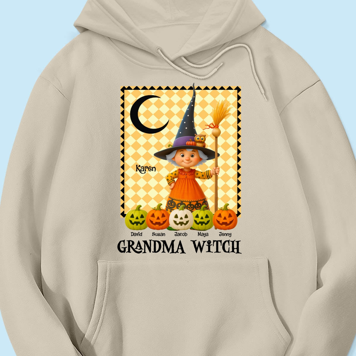 Grandma Witch Pumpkin Personalized Sweatshirt, Halloween Cozy Fall Sweatshirt for Grandma