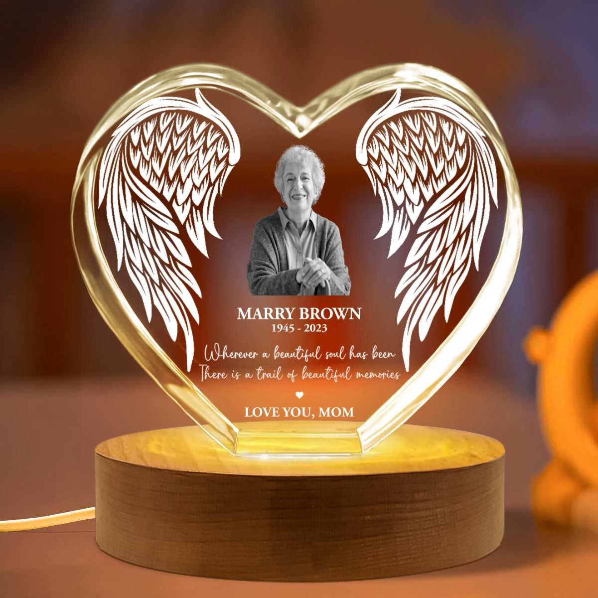 Personalized Picture Frame Memorial Gift Premium Heart LED, Heartfelt Table Decoration for Loss of Loved One
