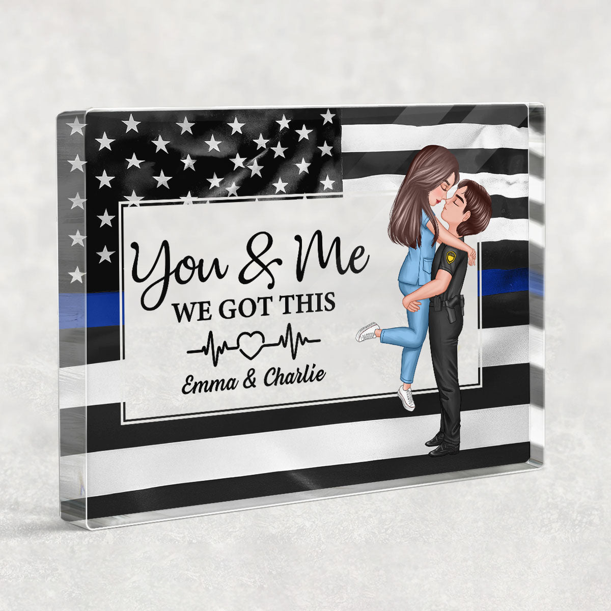 Hero Couple Patriotic USA Flag Personalized Acrylic Block Plaque, Anniversary Gift For Him, For Her