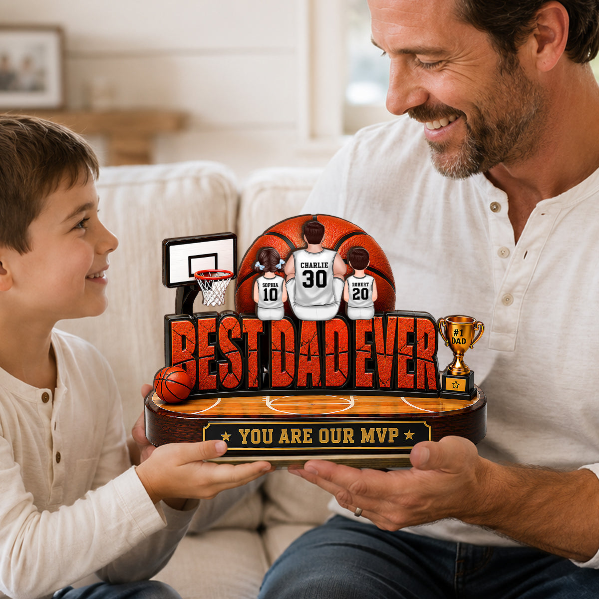 Best Dad Ever Basket Dad & Kids - Personalized 2-Layered Wooden Plaque - Gift For Dad, Husband