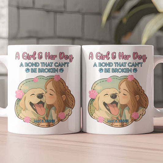 A Girl And Her Dog A Bond That Can't Be Broken Cartoon Style - Personalized Photo Mug
